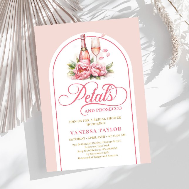 Cartão de chuva de ouro com pétalas modernas e pro (Modern petals and prosecco blush gold shower card)