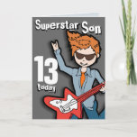 Cartão de cinza de aniversário Super Star Son 11<br><div class="desc">Este cartão diz "Filho Superstar 13 hoje. Dentro: "Parabéns". Ou personalizar com suas próprias palavras. Cartão divertido projetado exclusivamente por Sarah Trett.</div>