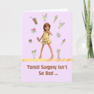 Cartão de Cirurgia Tonsil para Jovem Menina