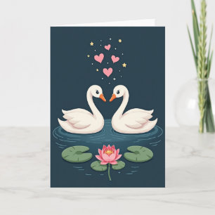 Cartão de Cisnes Minimalistas com Coração