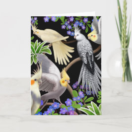 Cartão de Cockatiels e Flores