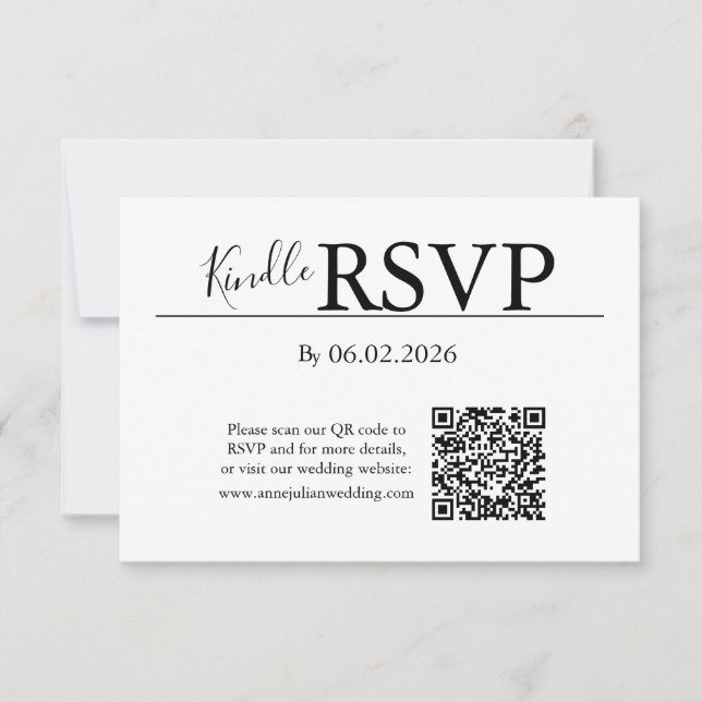Cartão de código QR RSVP branco para casamento mod (Frente)