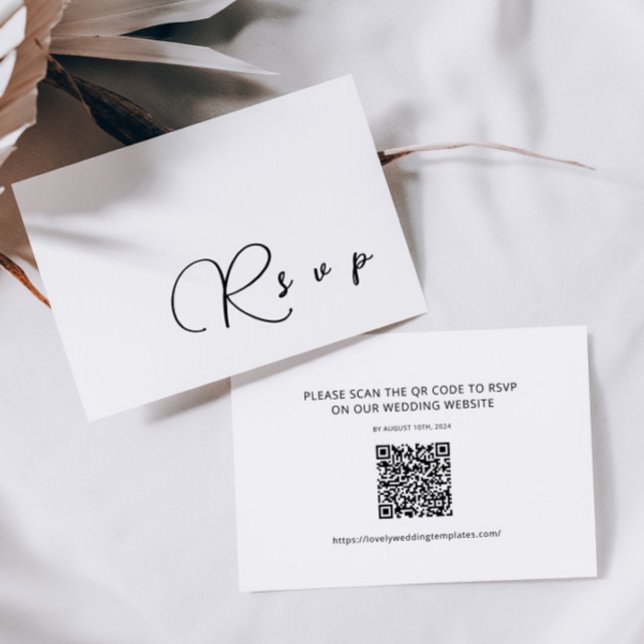 Cartão de Código QR RSVP de Casamento de Caligrafi (Criador carregado)