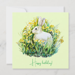 Cartão de coelhinho branco e flores