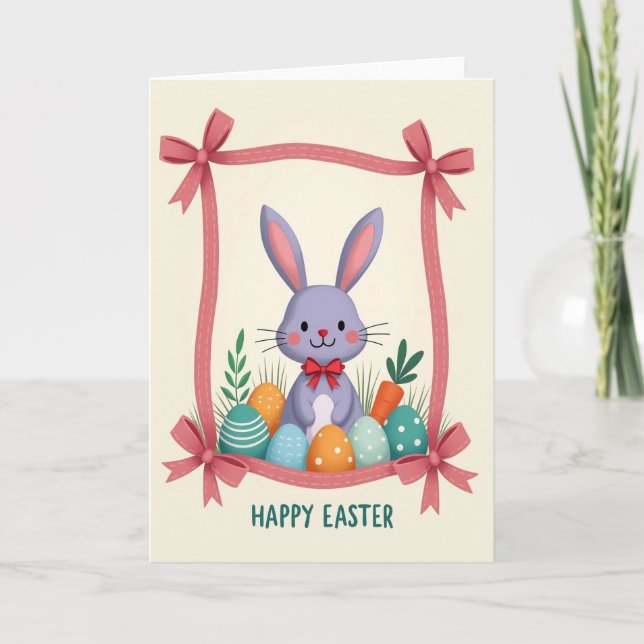 Cartão de Coelhinho e Ovos Decorados (Frente)