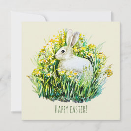 Cartão de coelho branco e flores