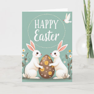 Cartão de Coelhos Felizes de Primavera