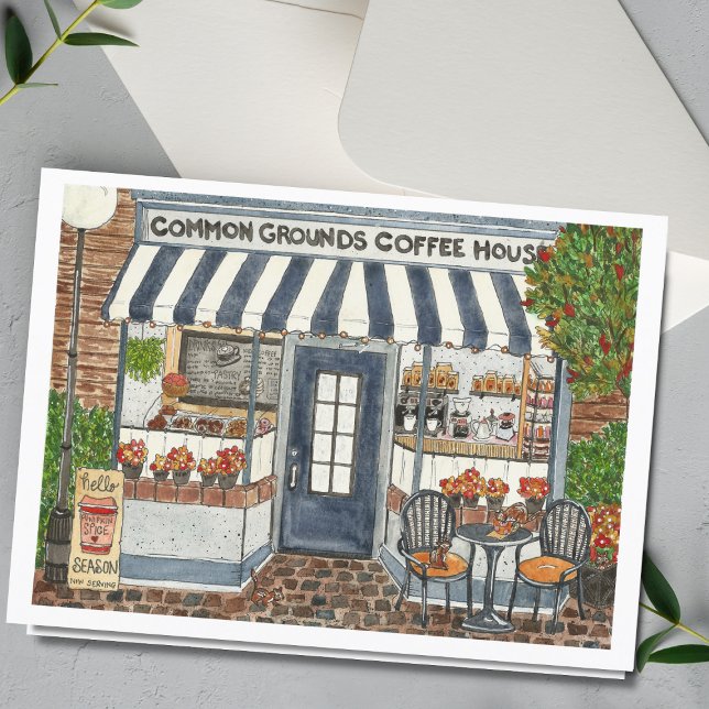 Cartão de Coffee House Storefront Watercolor (Criador carregado)