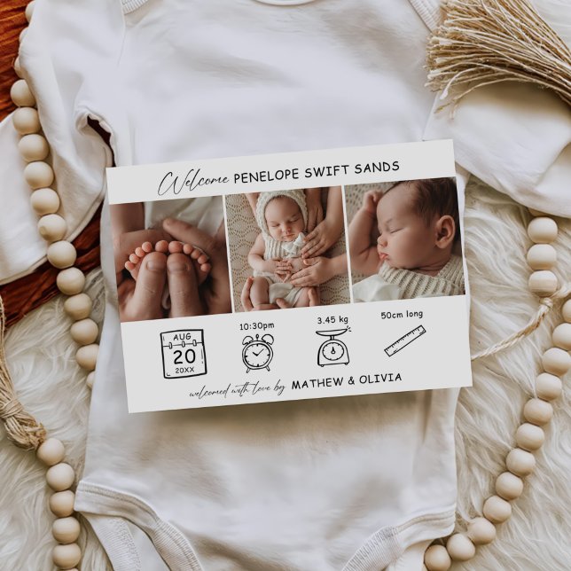 Cartão de Colagem de 3 Fotos com Anúncio de Nascim (Criador carregado)