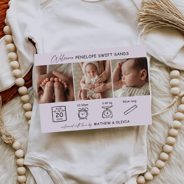 Cartão de Colagem de 3 Fotos com Anúncio de Nascim (Criador carregado)