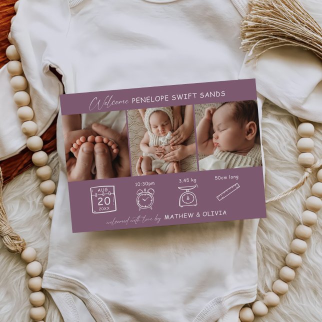 Cartão de Colagem de 3 Fotos com Anúncio de Nascim (Criador carregado)