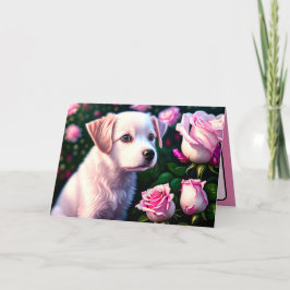 Cartão de Coleção Cachorro Branco e Rosa