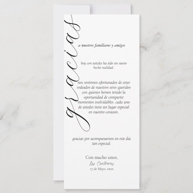 cartão de colocação de gracias em espanhol (Frente)