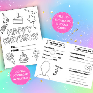 Cartão de Colorir de Aniversário para Preencher