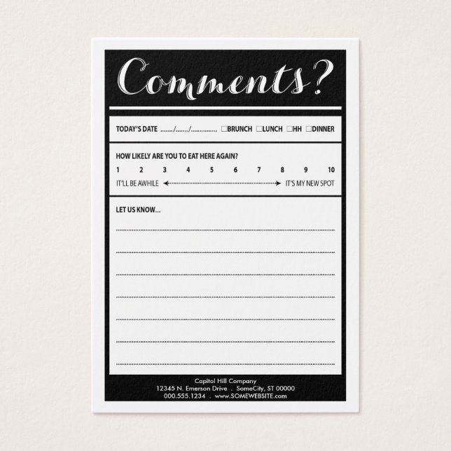 cartão de comentário do restaurante com logotipo (Frente)