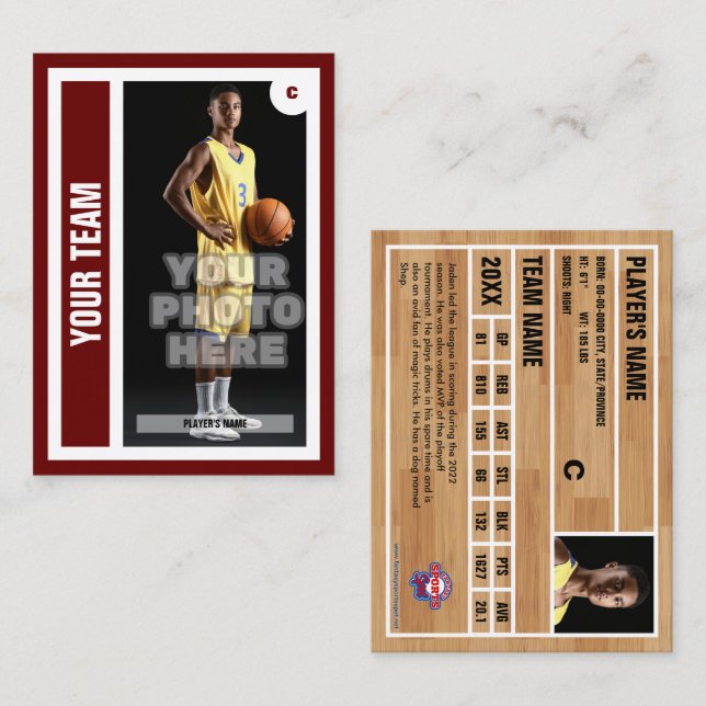 Cartão de Comércio de Basquete Personalizado - Ver (Frente/Verso)