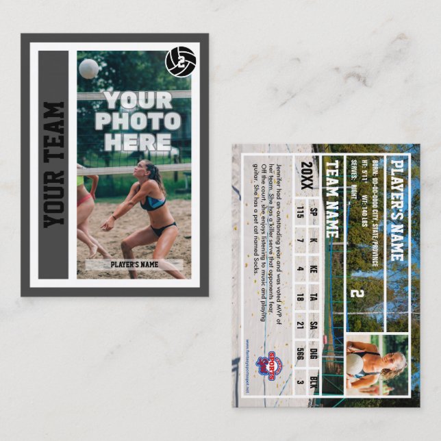 Cartão de Comércio de Voleibol de Praia Personaliz (Frente/Verso)