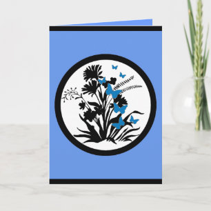 Cartão de compaixão de flores brancas, azul e pret