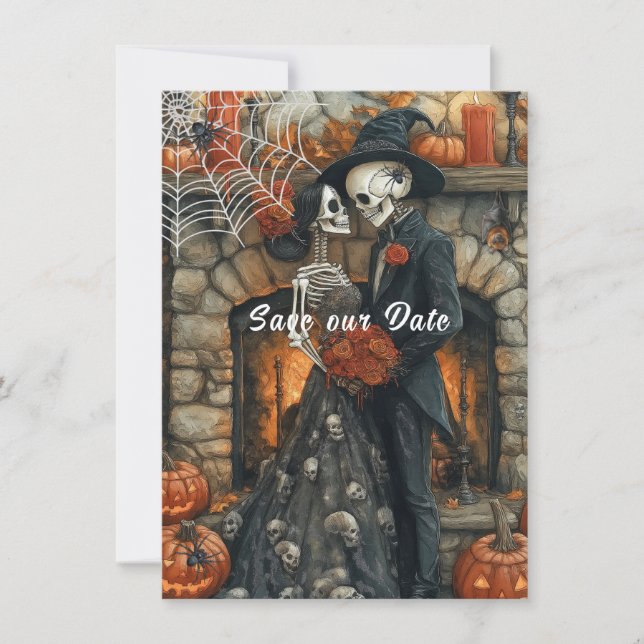 Cartão de Compromisso de Casamento de Halloween (Frente)