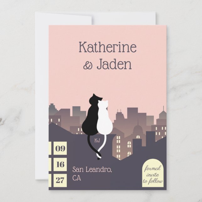 Cartão de Compromisso de Casamento Tema Gato (Frente)
