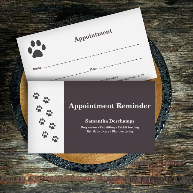 Cartão de Compromisso de Serviços de Pet e Paw da  (Cat Paw & Pet Services Appointment Card)