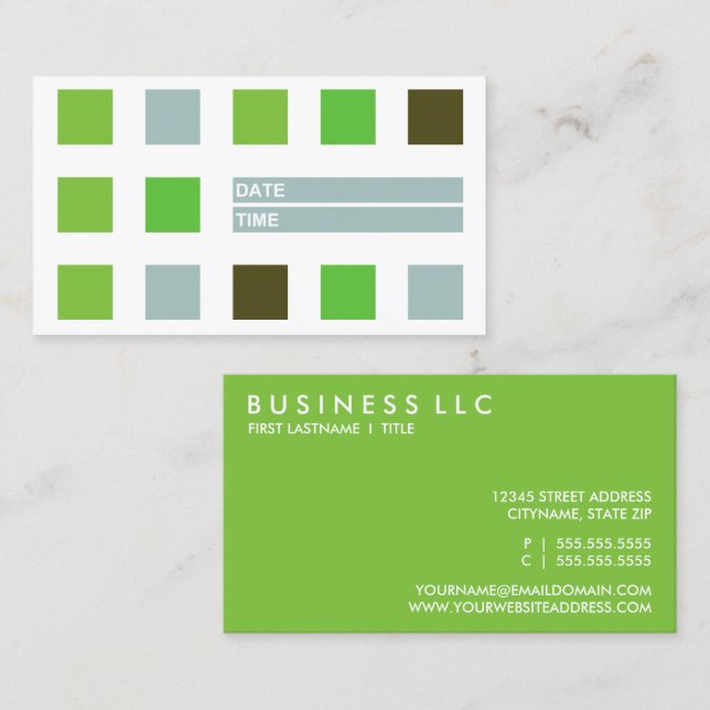 cartão de compromisso mod quadrares (verde) (Frente/Verso)