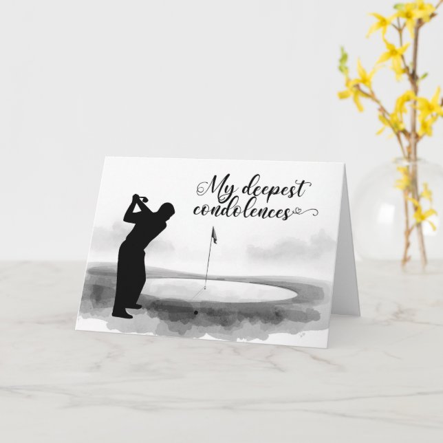 Cartão de Condolências de Golfe Preto e Branco Des (Flor Amarela)
