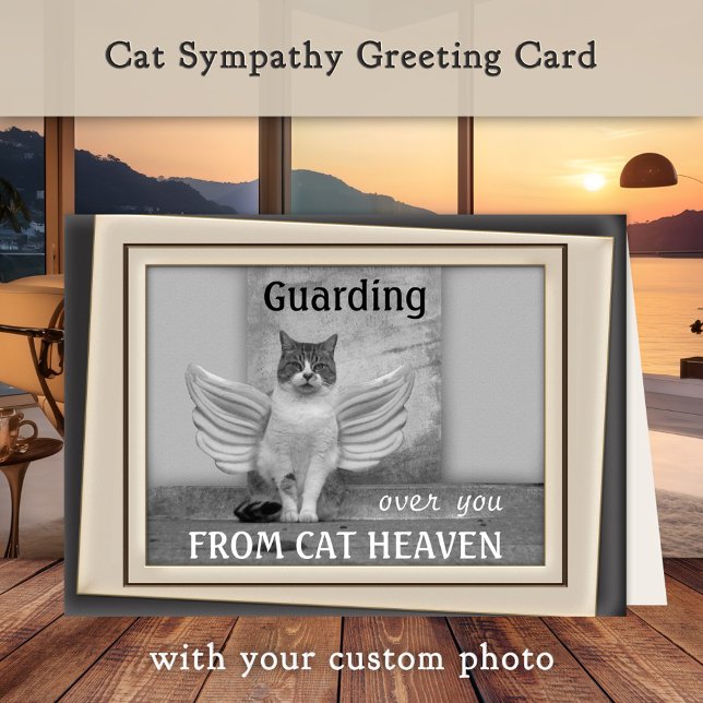 Cartão de condolências do Angel (Cat sympathy greeting card with a cat angel or custom photo)