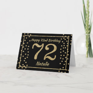 Cartão de Confete Brilho Preto e Dourado para 72º