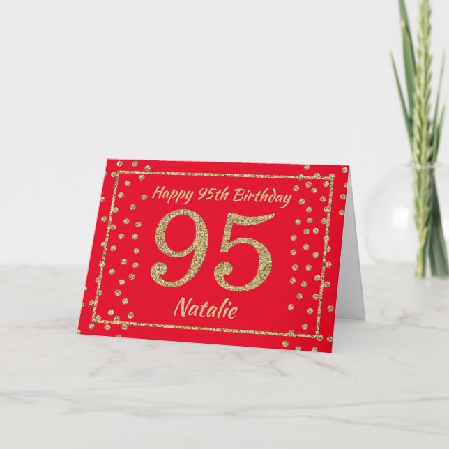 Cartão de Confete de Glitter Vermelho e Dourado de (Frente)