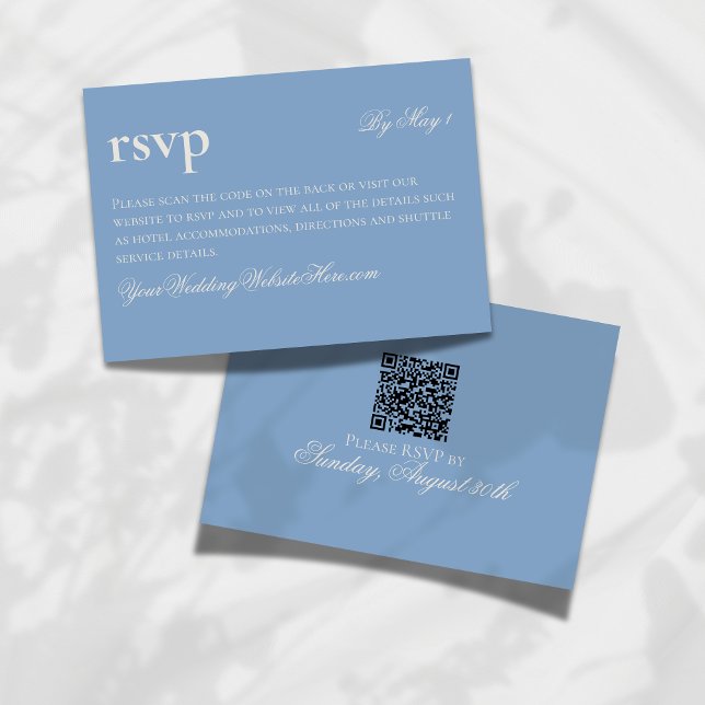 Cartão de Confirmação de Presença Azul de Casament (Make it easy for your guests to RSVP for your big day with this Timeless Old Money Wedding QR RSVP!)