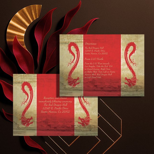 Cartão de Confirmação de Presença e Direções para  (Red Dragon Wedding Reception Card and Directions)