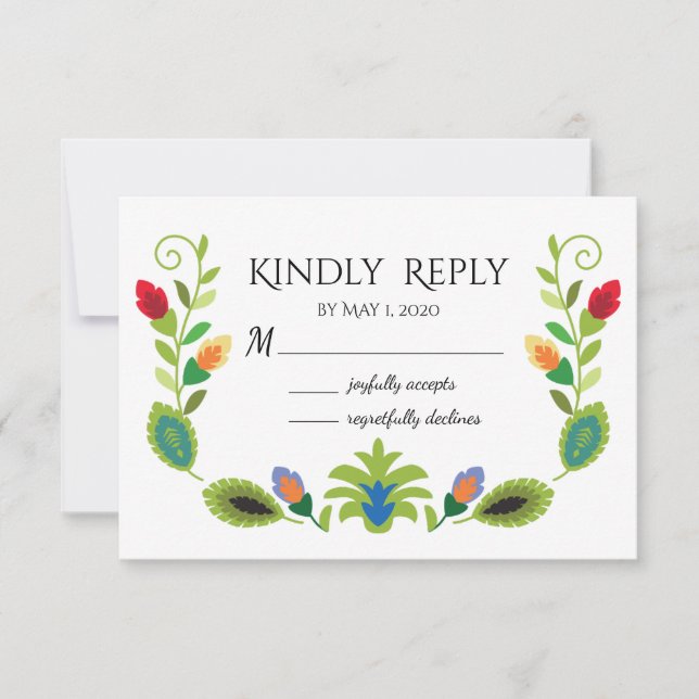 Cartão de confirmação RSVP de Flores Folclóricas P (Frente)