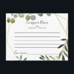 Cartão de Conselheiro de Casamento do Conselho Tro<br><div class="desc">Este cartão de conselho de casamento dos consejos e deseos tropicais é perfeito para um casamento espanhol moderno. A design apresenta lindas folhas verdes pintadas à mão, enfeitando um quadro geométrico dourado. Estas cartas são perfeitas para um casamento, chá de panela, chá de fraldas, festa de formatura e muito mais....</div>