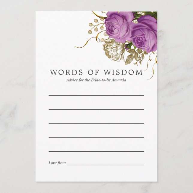 Cartão De Conselho Aconselhamento sobre Brida Floral Chic Roxo e Dour (Frente)