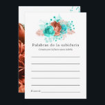 Cartão De Conselho Aconselhamento sobre Turquesa e Coral Floral Brida<br><div class="desc">Rosas de turquesa e corais e folhagem tropical de verão,  conselhos de noiva para cartas de noiva,  concebidas para serem rápida e facilmente personalizadas em espanhol.</div>