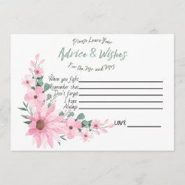 Cartão De Conselho Advice and Wishes Bridal Shower Pink Flowers Card