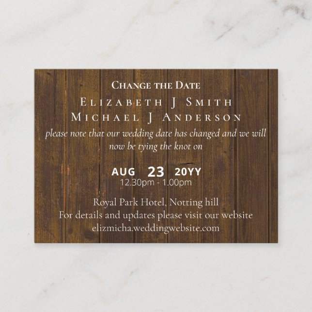 Cartão De Conselho Alteração FOTO do Adiamento de Data, incluindo ENV (Frente)