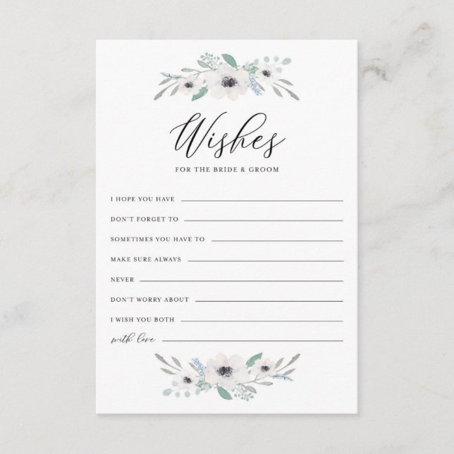 Cartão De Conselho Anêmonas de Aquarela Desejam Noiva e Alcance (Frente)