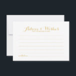 Cartão De Conselho Aviso de Casamento de Script Dourado Elegante e Ca<br><div class="desc">Adicione um toque pessoal ao seu casamento com um conselho de casamento elegante e um cartão de desejos. Este cartão de conselho apresenta o título em ouro, estilo de fonte elegante e elegante, e detalhes em estilo de fonte dourado sans serif em fundo branco. Perfeito para casamento, chá de fraldas,...</div>