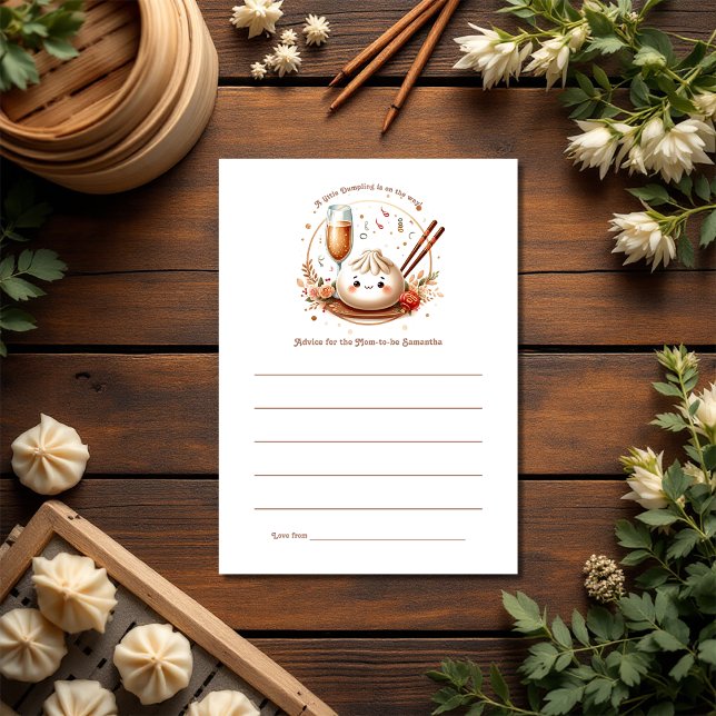 Cartão De Conselho Bao no Chá de fraldas do Tema Forno (Bao in the Oven Theme Little Dumpling Baby Shower Advice Card)