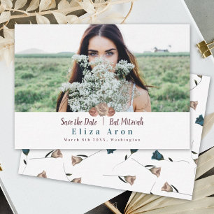 Cartão De Conselho Beige Light Mauve Roses Bat Mitzvah Salvar a Data