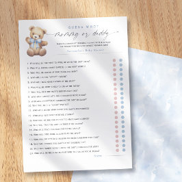 Cartão De Conselho Blue Bearly Wait–Mommy or Daddy? 20-Questions game