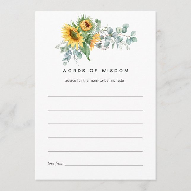 Cartão De Conselho Boho Sunflower Eucalyptus Chá de panela (Frente)