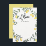 Cartão De Conselho Boho Watercolor Lemon Wreath Advice Card<br><div class="desc">Cartão plano com a cor d'água,  inspirado em Boho,  que contém uma coroa de limão. Brilhante e caprichoso,  perfeito para chás de panela,  casamentos,  chás de fraldas e eventos semelhantes. Este design está disponível para outros eventos.</div>