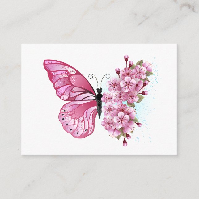 Cartão De Conselho Borboleta Flor com Sakura Rosa (Frente)