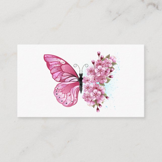 Cartão De Conselho Borboleta Flor com Sakura Rosa (Frente)