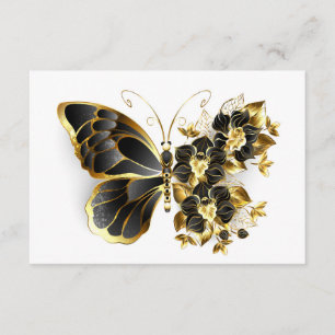 Cartão De Conselho Borboleta Flor Dourada com Orquídea Preta