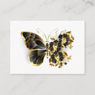Cartão De Conselho Borboleta Flor Dourada com Orquídea Preta