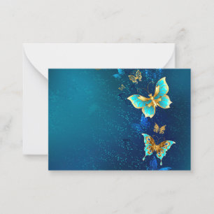 Cartão De Conselho Borboletas de ouro em um fundo azul